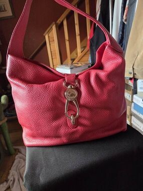 Women's Red Leather Shoulder Bag with Gold Hardware
